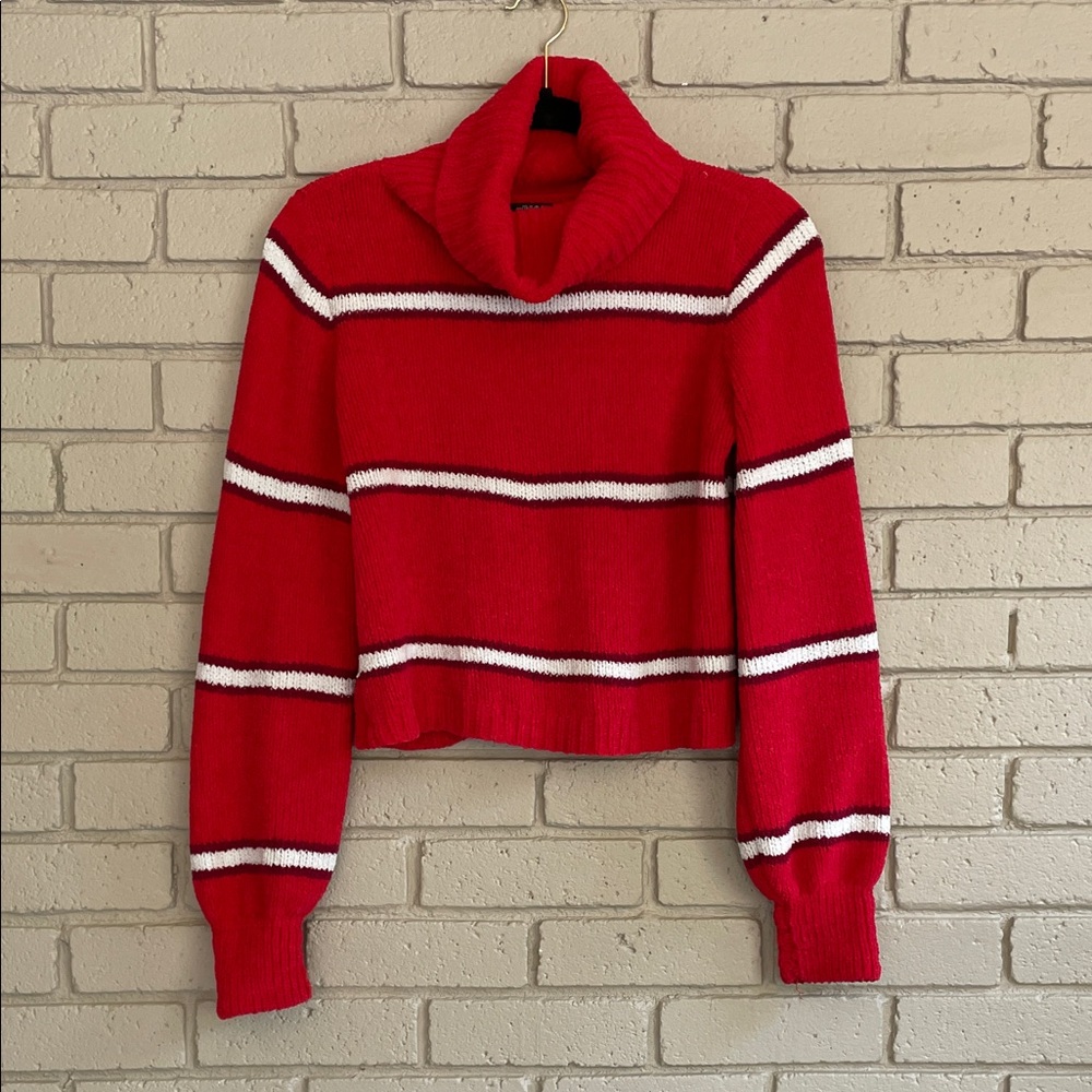 Wild Fable Cropped Red and White Striped Turtleneck Sweater